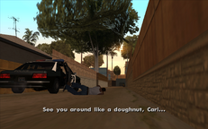 Hernandez throws CJ out into an alleyway in the middle of Ballas turf.