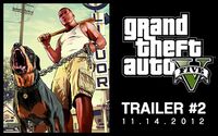 Artwork of Franklin Clinton and Chop hyping the first trailer for GTA V.