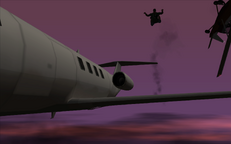 Carl Johnson dives out of his plane and hijacks the Forellis' Shamal.