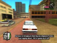 Victor Vance driving towards a small dock area in Little Haiti.