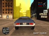 Toni Cipriani driving through Saint Mark's in first place.