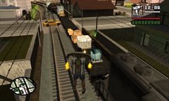 Carl Johnson attacks the soldiers on the train.