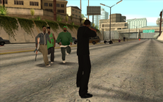 CJ snipes Ballas on the highway.