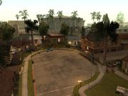 Grove Street, as viewed from the overpass adjacent to Ryder's house (far right).