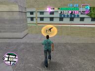 Tommy Vercetti about to collect the Ruger left by Juan Cortez.