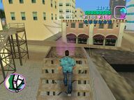 Tommy Vercetti taking his place on the roof access walkway.