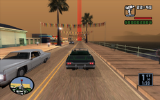 Carl's lowrider approaches the finish line.
