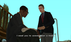 Mike Toreno gives Carl Johnson instructions on stealing a rig from a rival government agency.