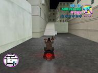 Tommy Vercetti about to escape the Sharks compound.