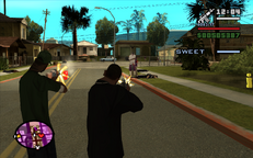 CJ and Sweet eliminate the Ballas protecting the crack dealers on Grove Street.