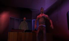 OG Loc and a DJ inside the neon coloured room.
