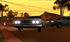 Families gang members blocking Grove Street's cul-de-sac.