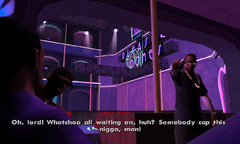 Carl Johnson confronts Jizzy B. in the The Pleasure Domes Club.