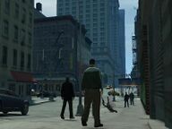 One of the assasin snipers, shot by Luis Lopez crashes onto the street below.