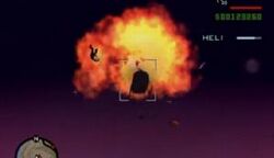 CJ shoots down an enemy helicopter.
