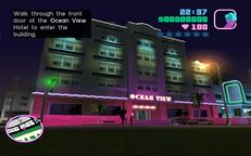 The Ocean View Hotel shortly after Tommy Vercetti arrives outside.