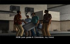 The drugs deal between Tommy Vercetti, Harry, and Lee and Victor Vance.