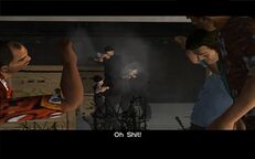 Ricardo Diaz's Hitmen shooting Tommy Vercetti, Victor Vance, Harry, and Lee.