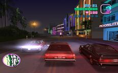 Tommy Vercetti driving towards the Ocean View Hotel.