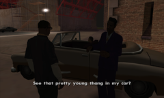 Jizzy tells CJ to drop one of his hookers off Downtown.