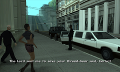 CJ watches as the preacher and the hooker enter the limousine.