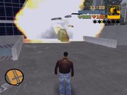 The car bomb destroying a cell wall at the police station during Kanbu Bust-out.