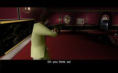 Lance Vance about to shoot at Tommy Vercetti.