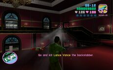 Tommy Vercetti and Lance Vance shooting each other.