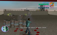 Tommy Vercetti killing Lance Vance.