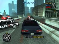 Toni Cipriani driving the stolen FBI Car from the pursuing police.