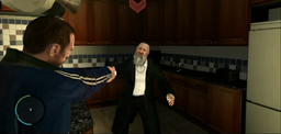 Niko Bellic deciding whether to spare the life of an ally of Isaac Roth.