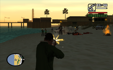 CJ and his gang shoot apart the party.