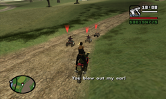 Carl Johnson and Catalina open fire on the bandits.