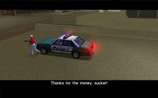 The drug dealer escaping with both the drugs and money.