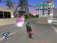 Tommy Vercetti outside Mercedes Cortez' home in Vice Point.