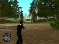 Toni Cipriani shooting an attacking Colombian Cartel gangster.