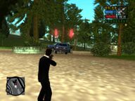 Toni Cipriani shooting at the attacking Colombian Cartel gangsters.