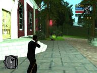 Toni Cipriani shooting an attacking Colombian Cartel gangster.