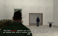 Carl Johnson sneaking up on one of Madd Dogg's guards.