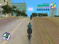 Tommy Vercetti chasing Pierre La Ponce who holds the chip.