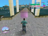 Tommy Vercetti delivering the chip to Juan Cortez.