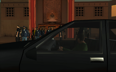 Carl Johnson prepares to pick up and kidnap an unwitting Alan Crawford.