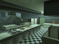 A view of the kitchen.