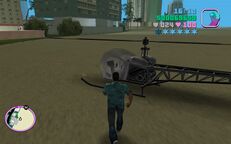 Tommy Vercetti about to get into the helicopter.