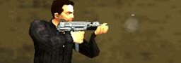 Toni firing a Micro-SMG.