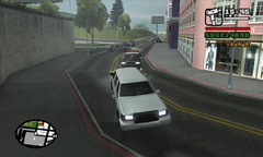 T-Bone and Toreno fire at the police as CJ hurries to get to the Pay 'n' Spray.