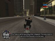 Toni Cipriani driving towards the Yakuza weapons shipment.