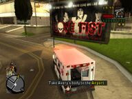 Toni Cipriani driving the Ambulance with Avery Carrington's corpse to Donald Love's hangar at the airport.