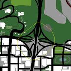 The Mulholland Intersection's location in Los Santos and its roughly rendered border.