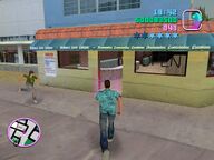 Tommy Vercetti about to enter Café Robina.
